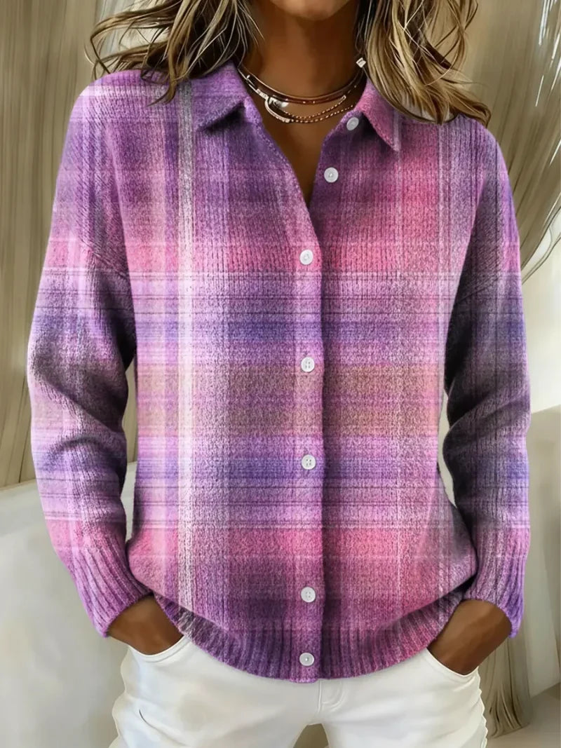 Serena | Plaid Shirt with Ribbed Trim & Curved Hem