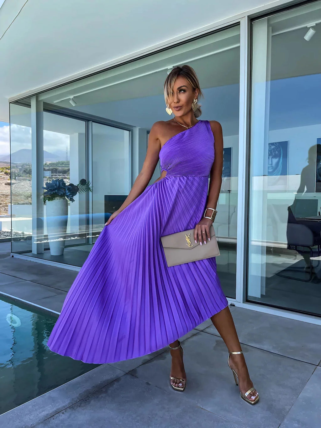 Cheyenne | Pleated One-Shoulder Dress with Cutout