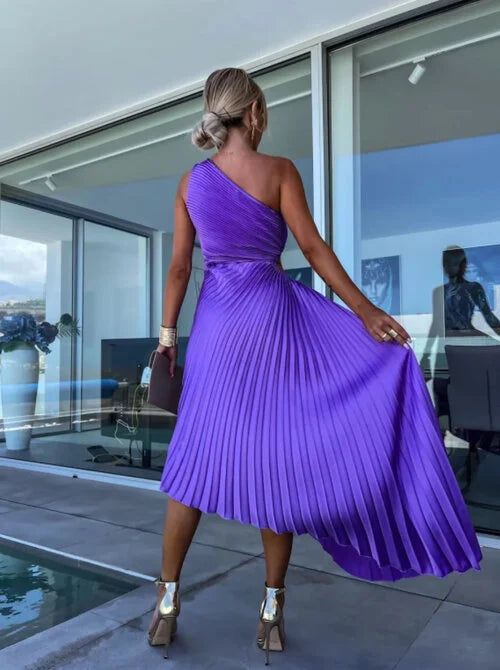 Cheyenne | Pleated One-Shoulder Dress with Cutout