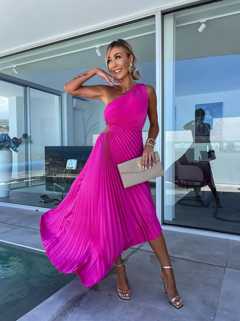 Cheyenne | Pleated One-Shoulder Dress with Cutout