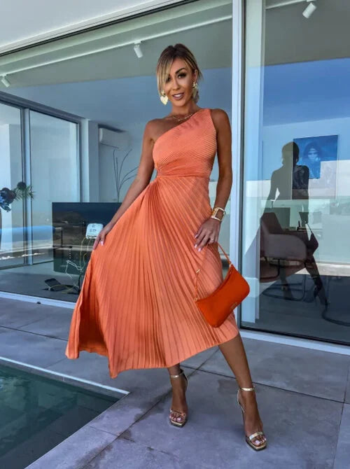 Cheyenne | Pleated One-Shoulder Dress with Cutout
