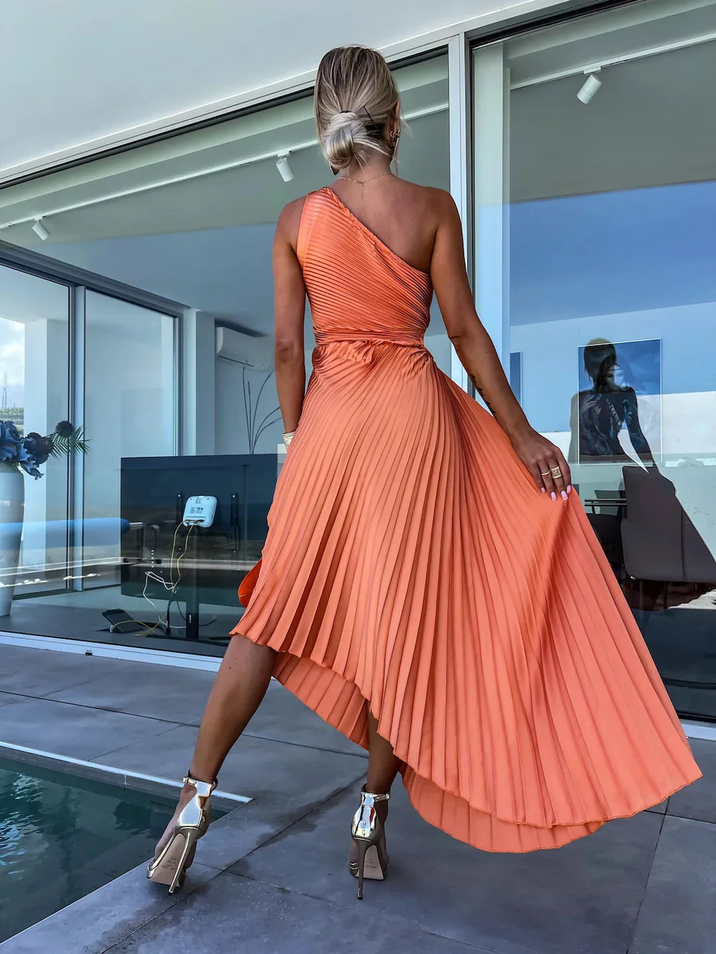 Cheyenne | Pleated One-Shoulder Dress with Cutout