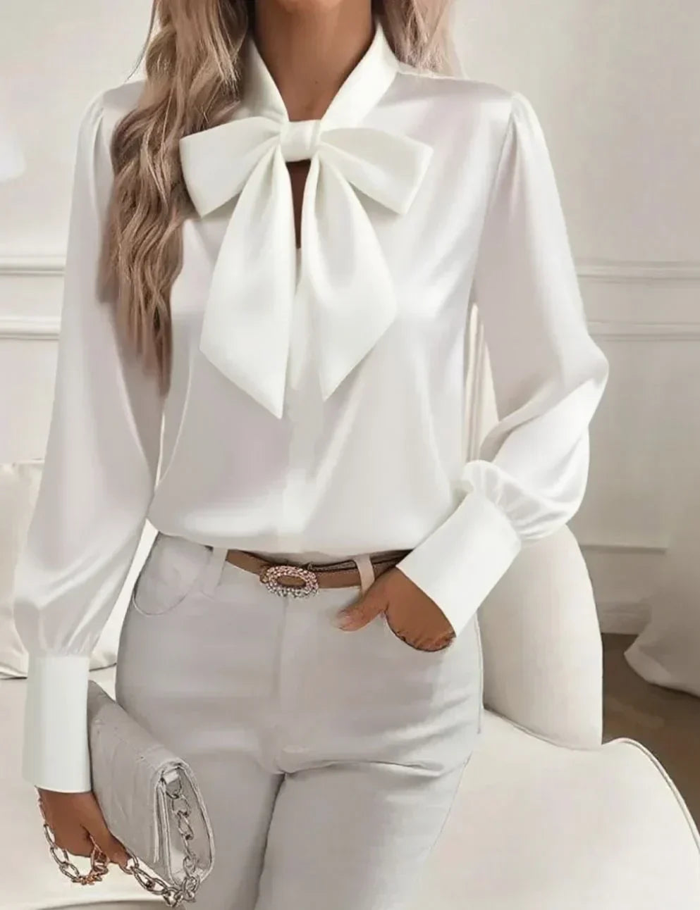 Skye | Stand-Collar Blouse with Bow & Puff Sleeves