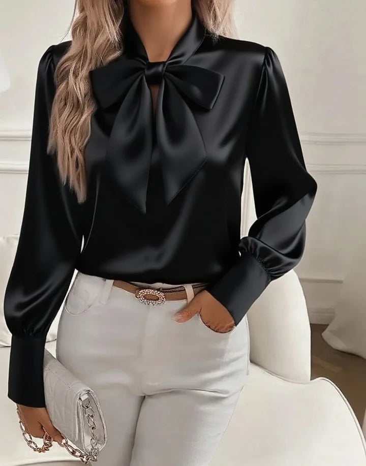Skye | Stand-Collar Blouse with Bow & Puff Sleeves