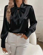 Skye | Stand-Collar Blouse with Bow & Puff Sleeves