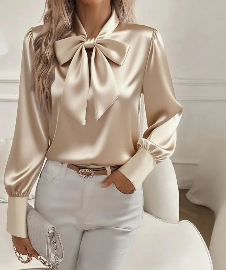 Skye | Stand-Collar Blouse with Bow & Puff Sleeves