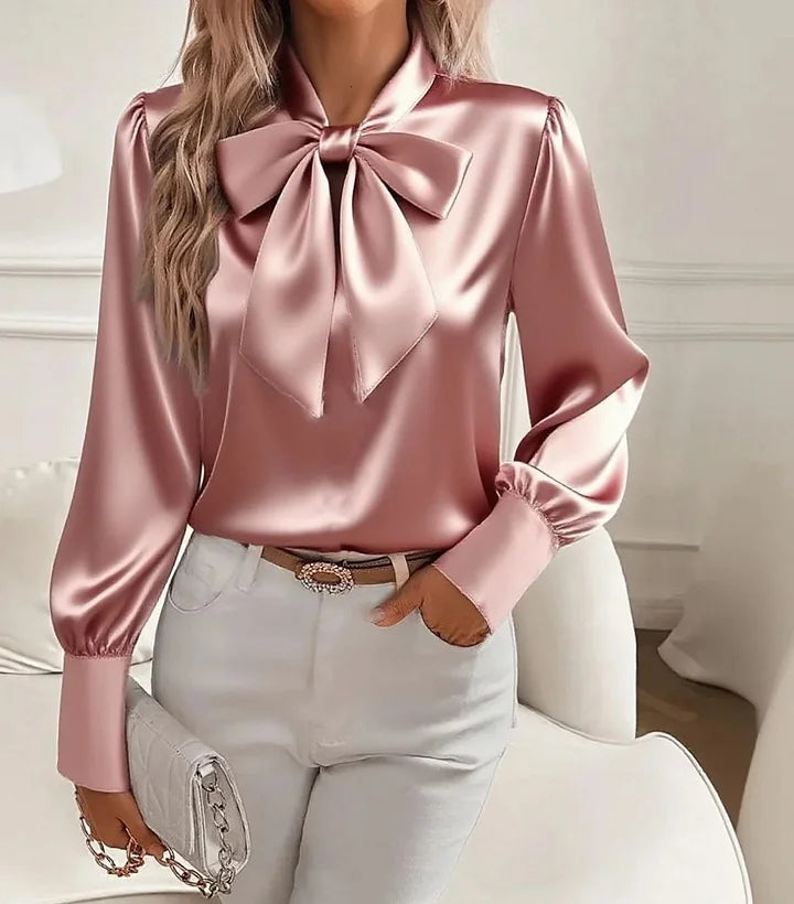 Skye | Stand-Collar Blouse with Bow & Puff Sleeves