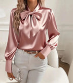 Skye | Stand-Collar Blouse with Bow & Puff Sleeves