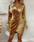 Christina | Sequin Wrap Dress with Balloon Sleeves