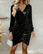 Christina | Sequin Wrap Dress with Balloon Sleeves