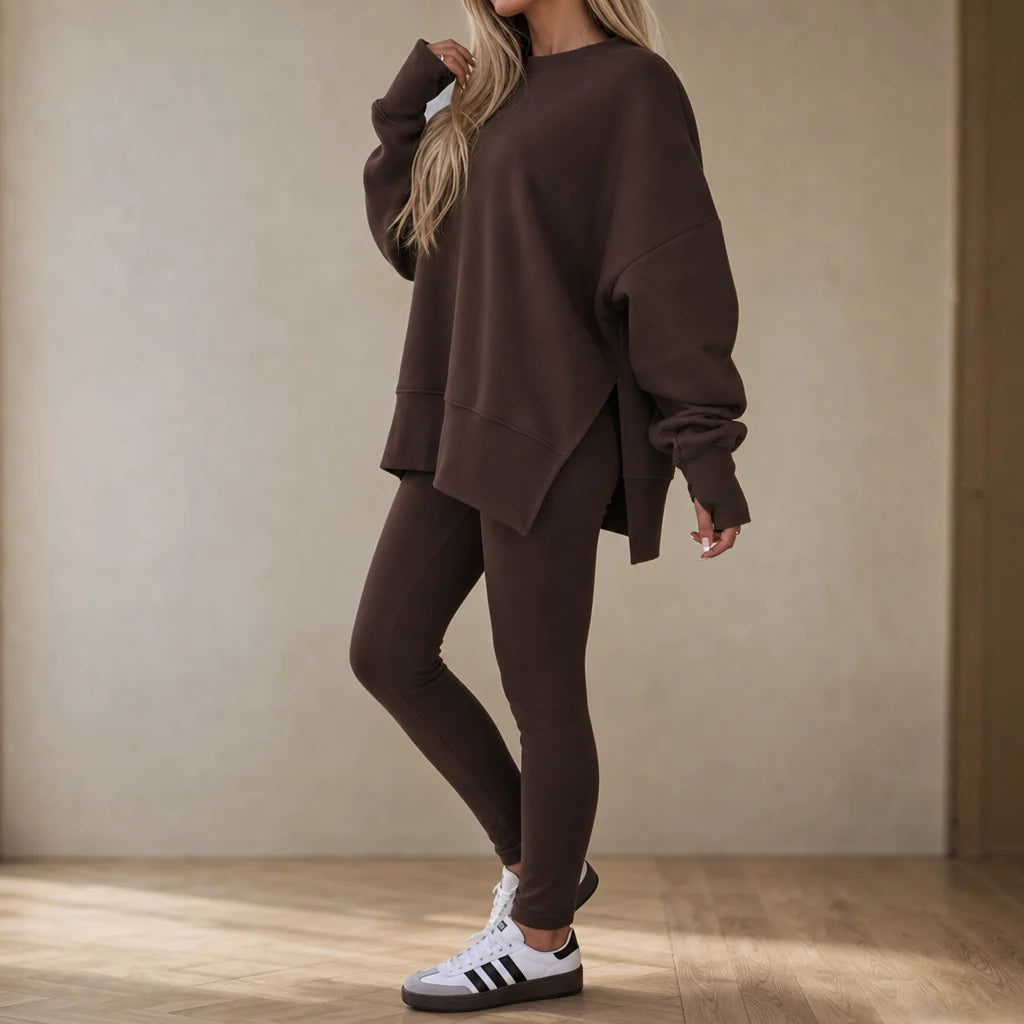 Elysia Sweatshirt and Leggings Set | Side-Slit, Thumbhole Sleeves, Soft Brushed Polyester 1