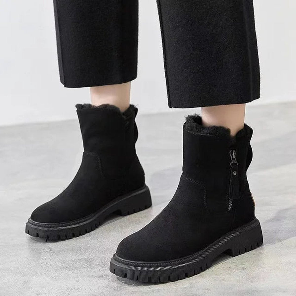 Malia | Faux-Fur Lined Ankle Boots with Side Zipper