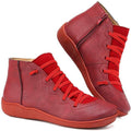Eliana | Flat Faux Leather Lace-Up Ankle Boots