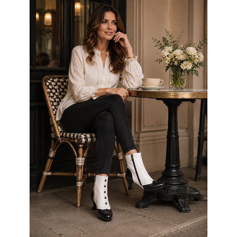 Margot | Ankle Boots with Button Row and Curved Heel