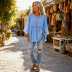 Fiora Tassel Tunic | Button-Front, Long Sleeve, Peplum Waist 7