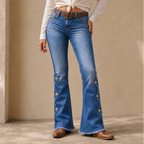 Flarelle Flare Jeans | High-Waisted, Scalloped Side-Button Detail 1