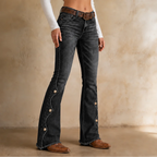 Flarelle Flare Jeans | High-Waisted, Scalloped Side-Button Detail 9
