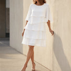 Isabella | Knee-Length Ruffle Dress with Split Sleeves