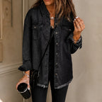 Brianna | Washed Denim-Look Jacket with Frayed Hem
