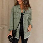 Brianna | Washed Denim-Look Jacket with Frayed Hem