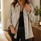 Brianna | Washed Denim-Look Jacket with Frayed Hem