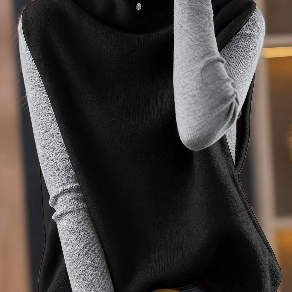 Liliana | Draped Turtleneck Vest with Deep Armholes