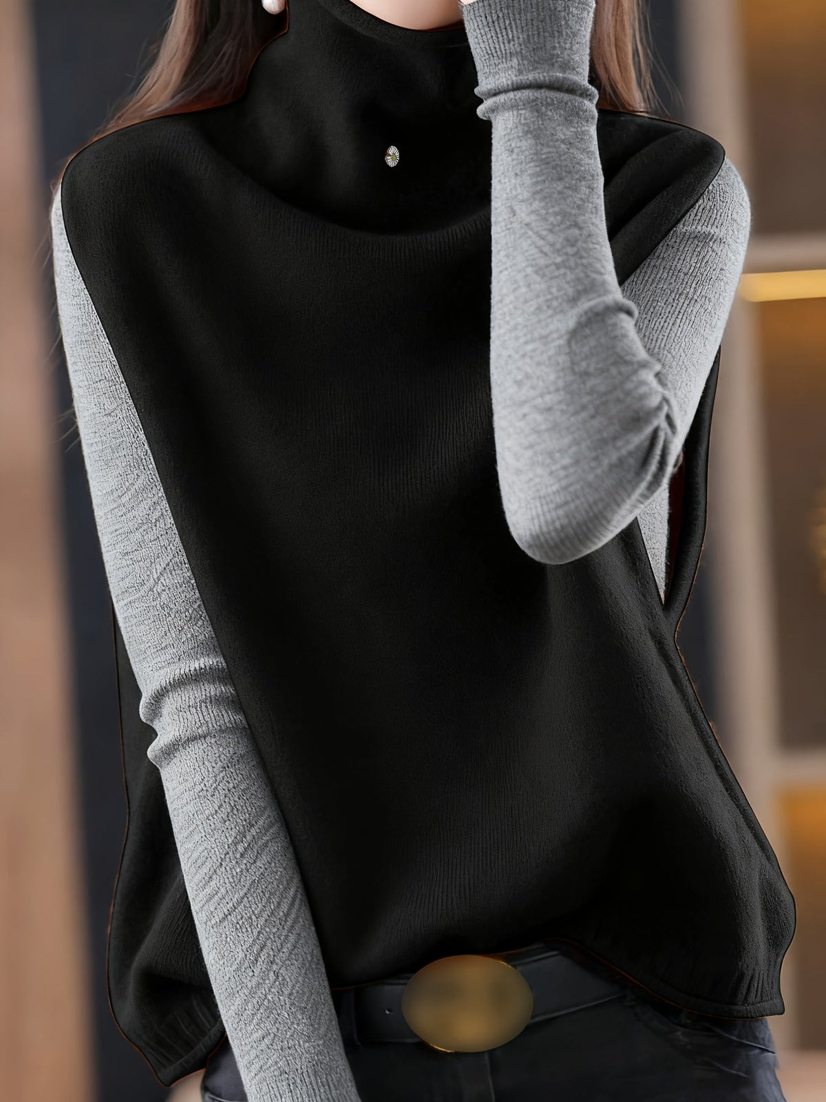 Liliana | Draped Turtleneck Vest with Deep Armholes