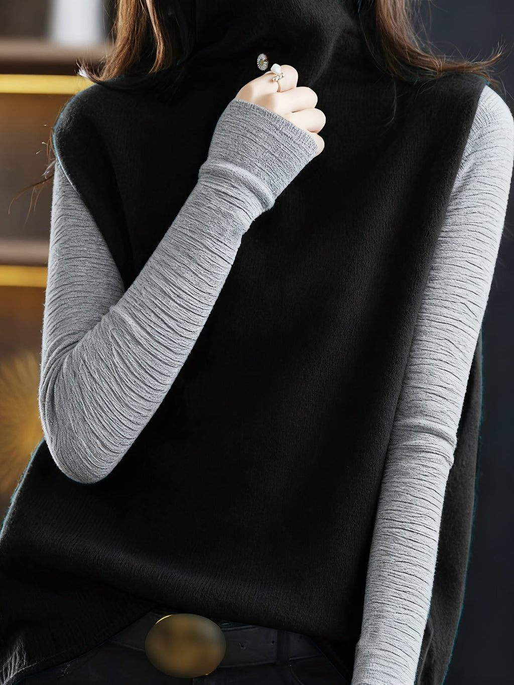 Liliana | Draped Turtleneck Vest with Deep Armholes