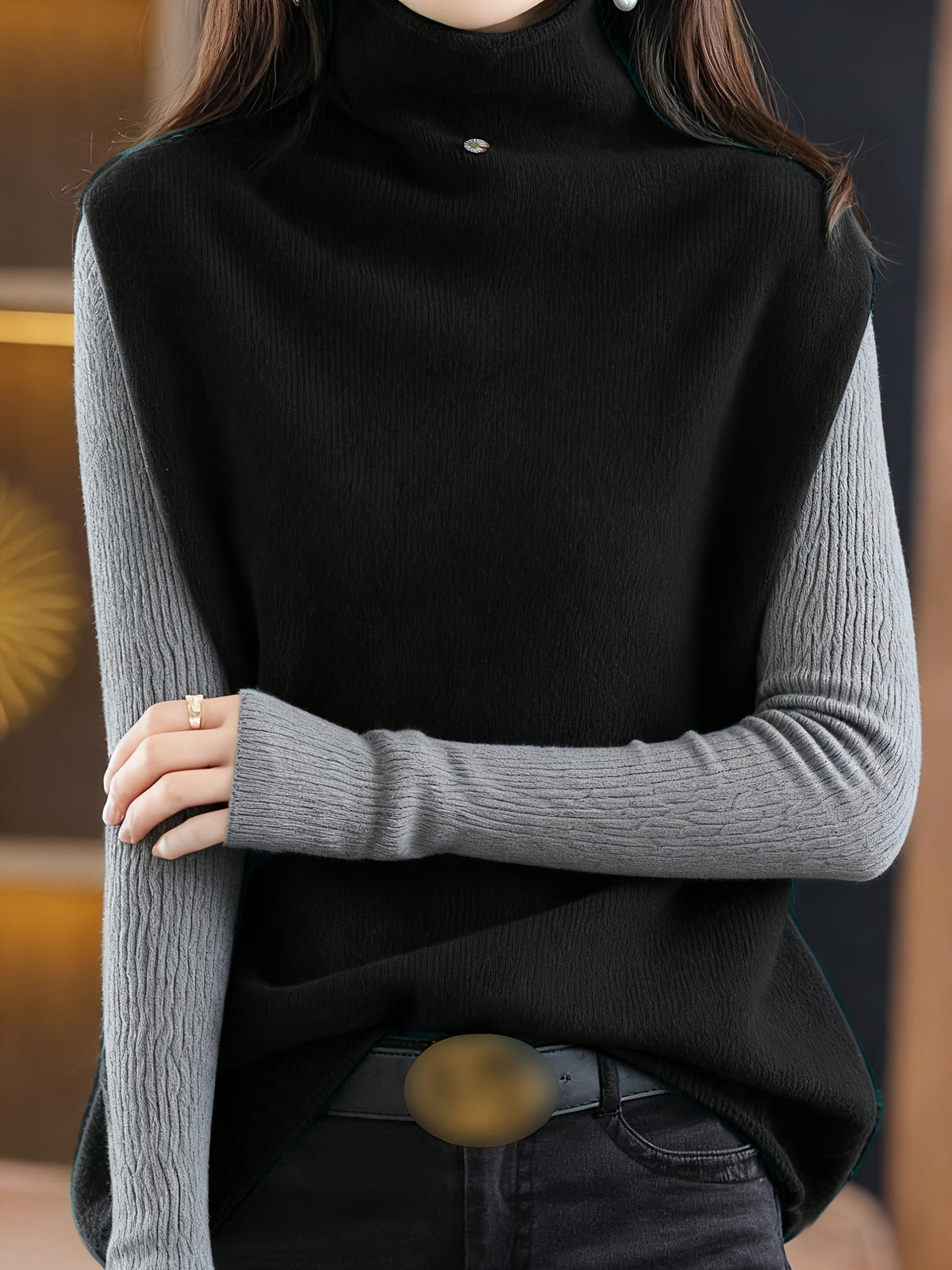 Liliana | Draped Turtleneck Vest with Deep Armholes