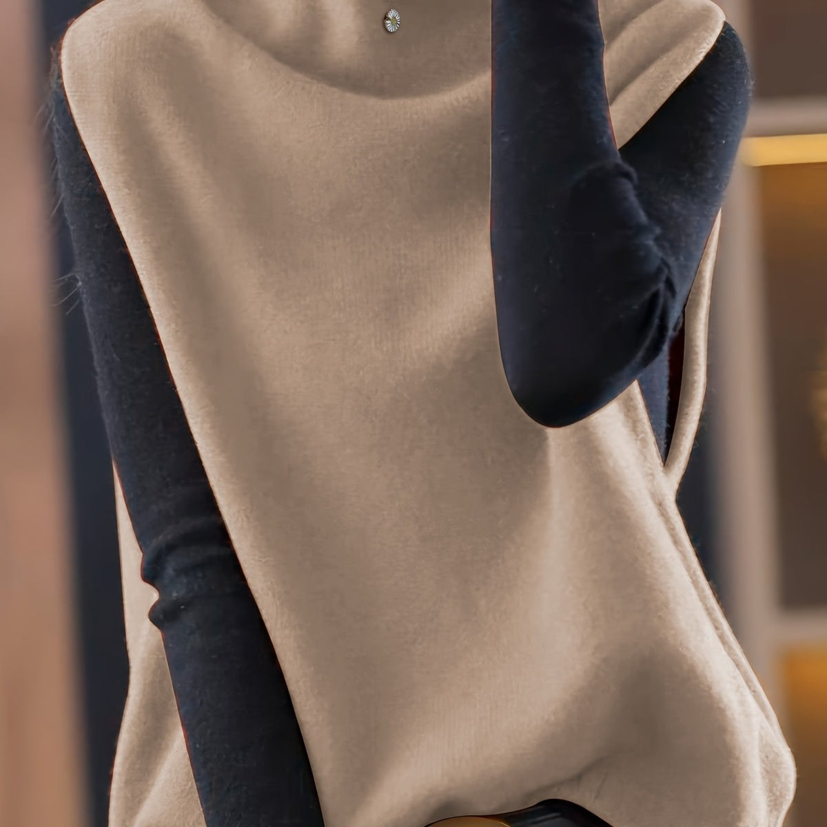 Liliana | Draped Turtleneck Vest with Deep Armholes