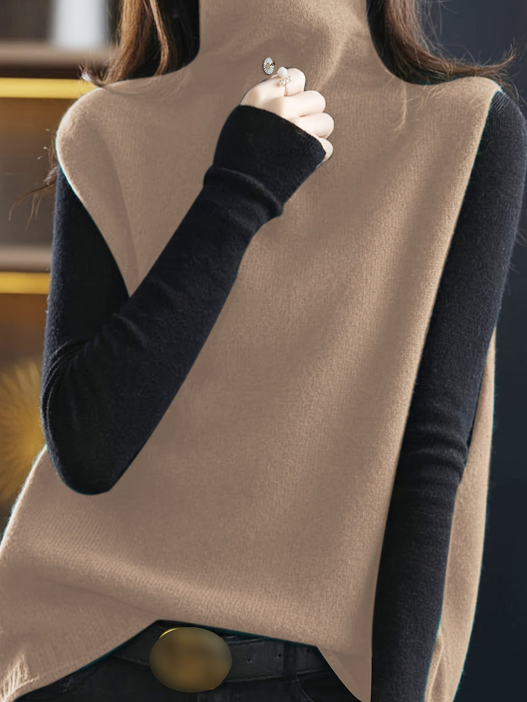 Liliana | Draped Turtleneck Vest with Deep Armholes