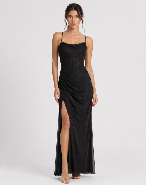 Amara | Floor-Length Corset Dress with High Slit