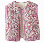 Bethany | Floral Quilted Vest with Contrast Binding