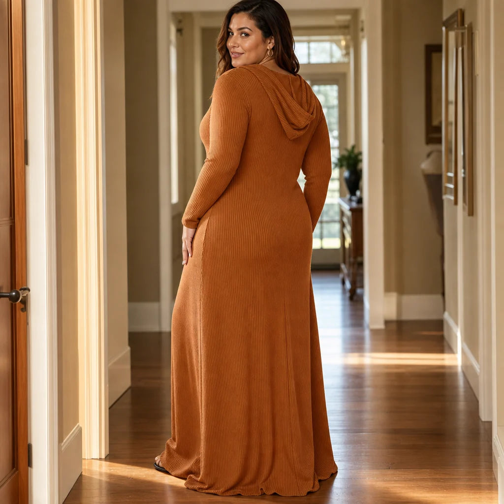 Kate | Ribbed Hooded Maxi Dress with Stretch Knit