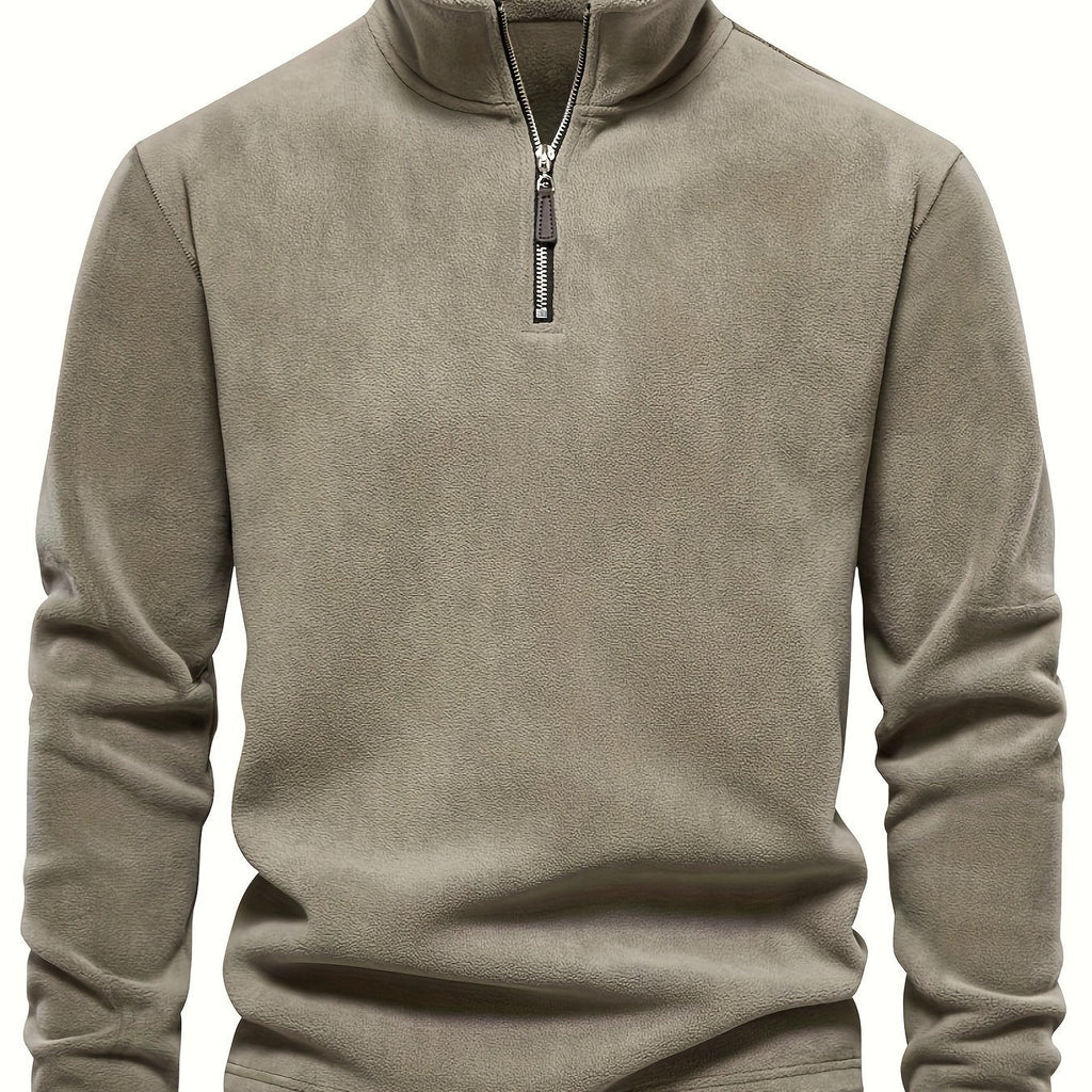 Hugo pullover med halv lynlås og krave i kaki, langærmet