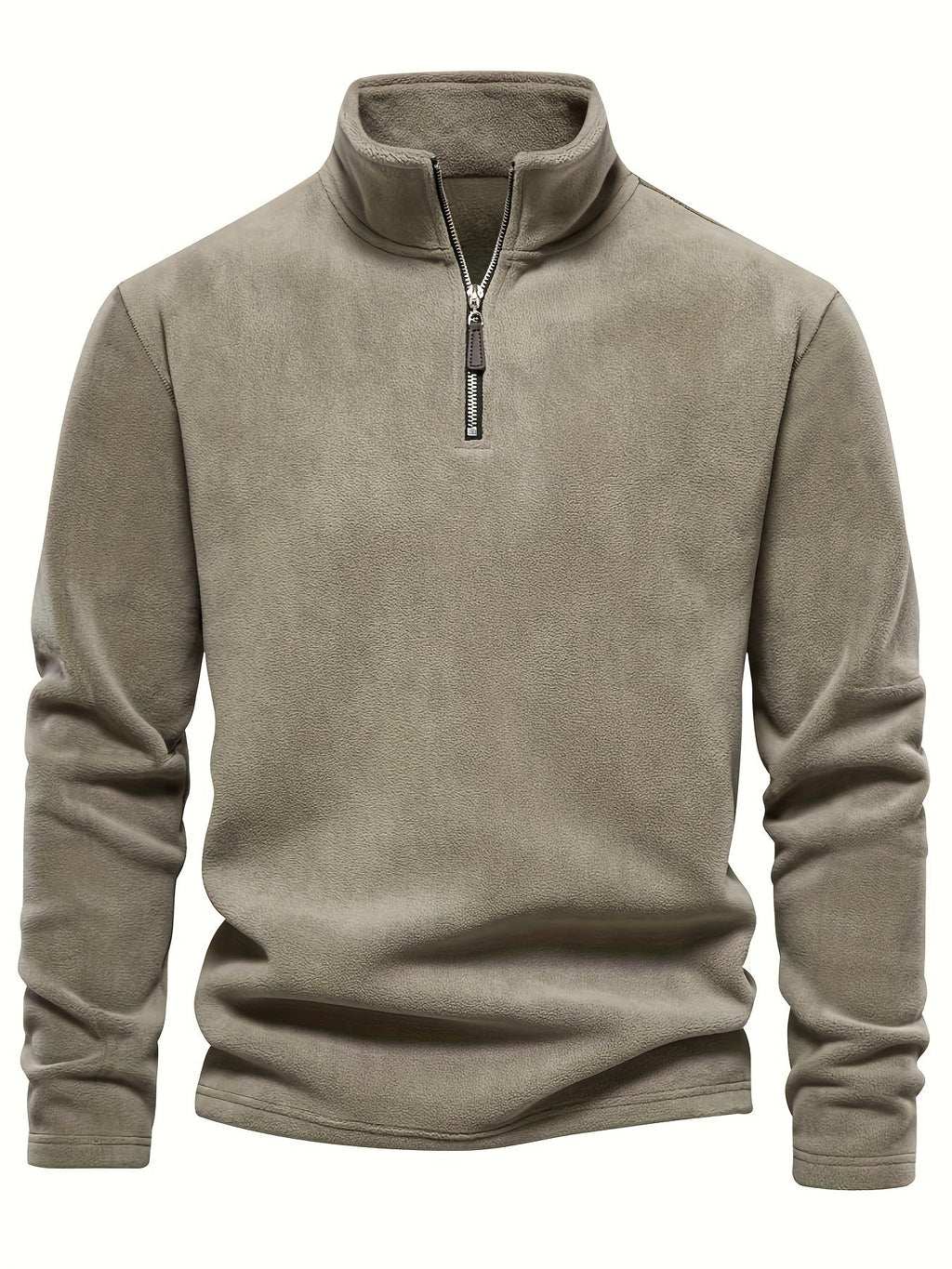 Hugo pullover med halv lynlås og krave i kaki, lige pasform