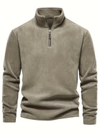 Hugo pullover med halv lynlås og krave i kaki, lige pasform