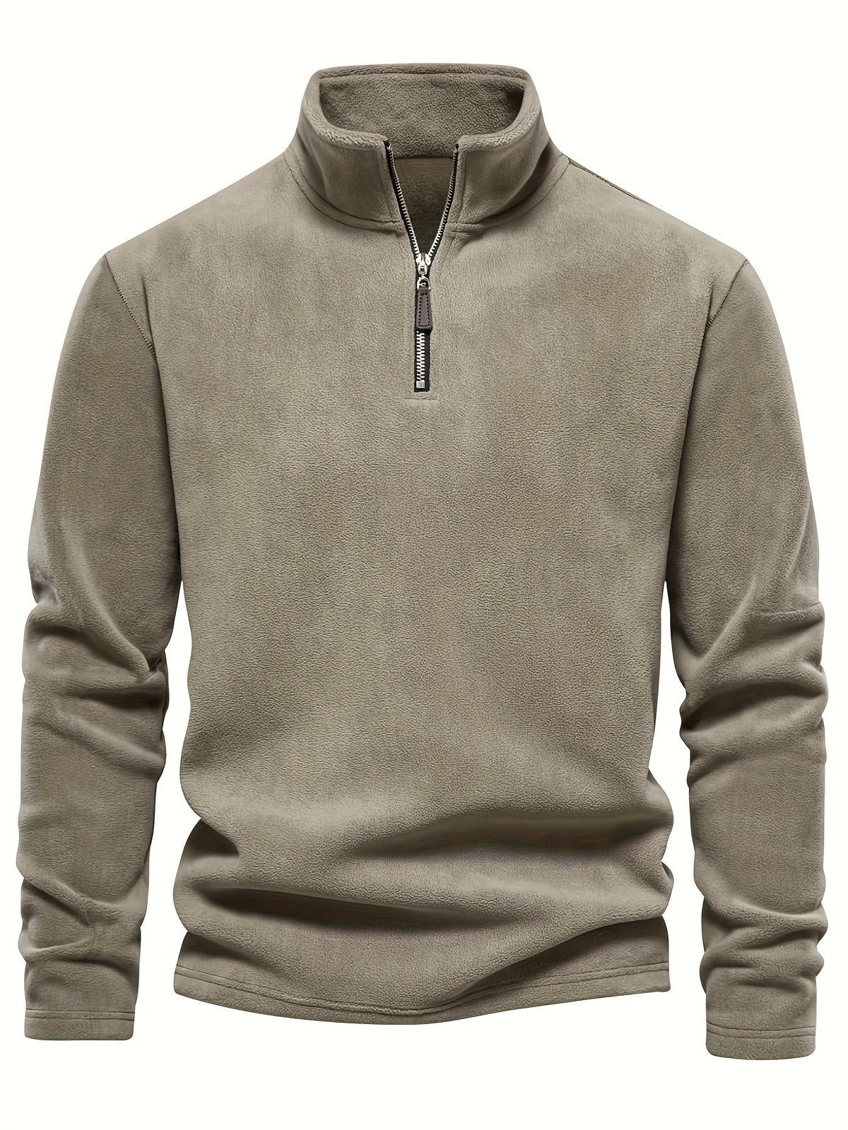 Hugo pullover med halv lynlås og krave i kaki, lige pasform