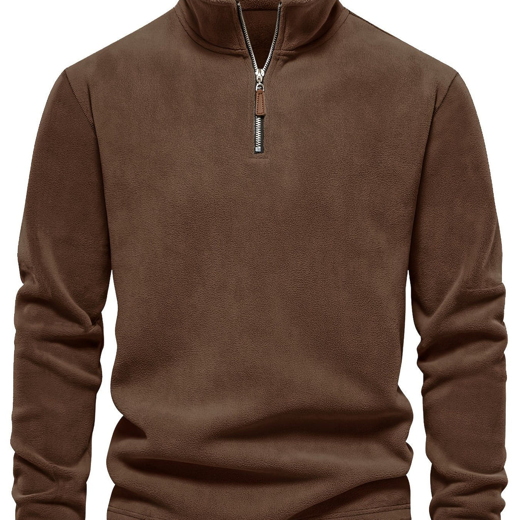 Hugo halv lynlås pullover med krave, brun/kaki, lange ærmer