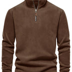 Hugo halv lynlås pullover med krave, brun/kaki, lange ærmer