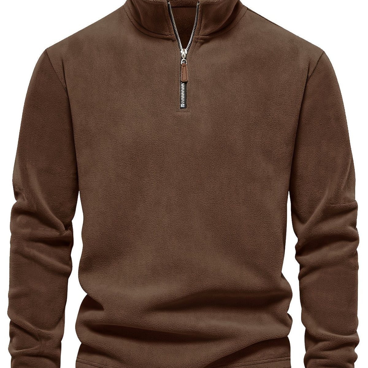 Hugo halv lynlås pullover med krave, brun/kaki, lange ærmer