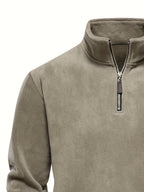Hugo pullover i kaki med halv lynlås ved halsen