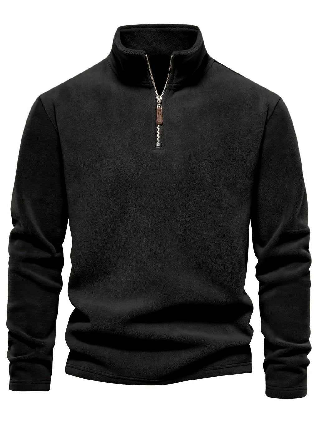 Hugo pullover med halv lynlås og krave i sort, frontvisning