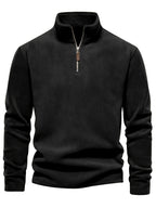 Hugo pullover med halv lynlås og krave i sort, frontvisning