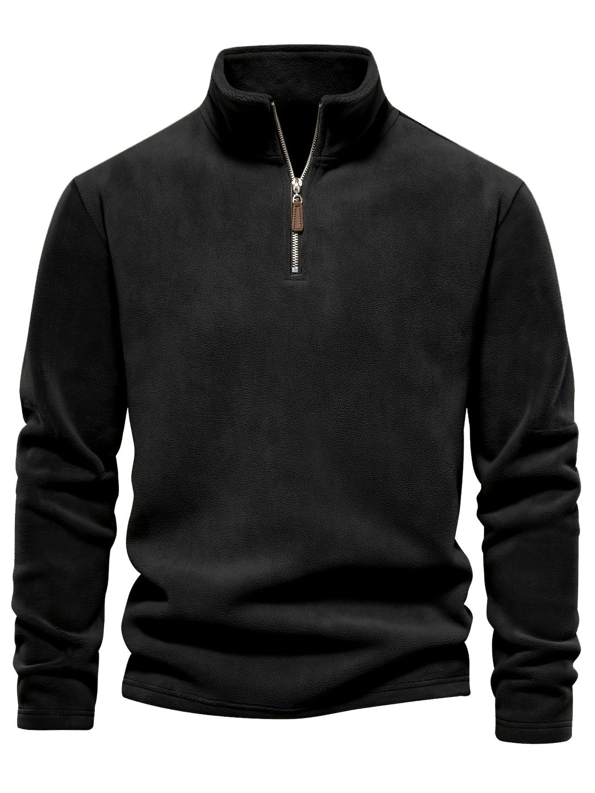Hugo pullover med halv lynlås og krave i sort, frontvisning