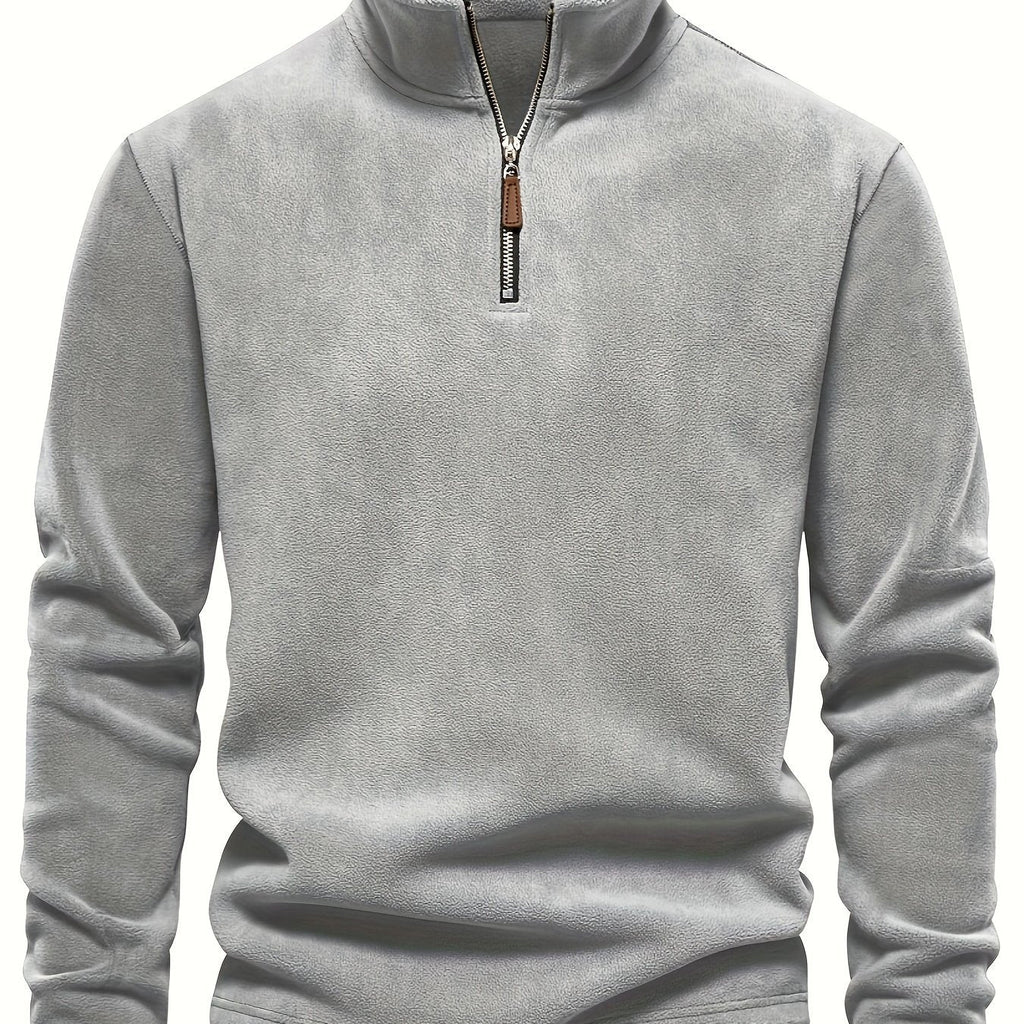 Hugo pullover med halv lynlås og krave i grå, langærmet