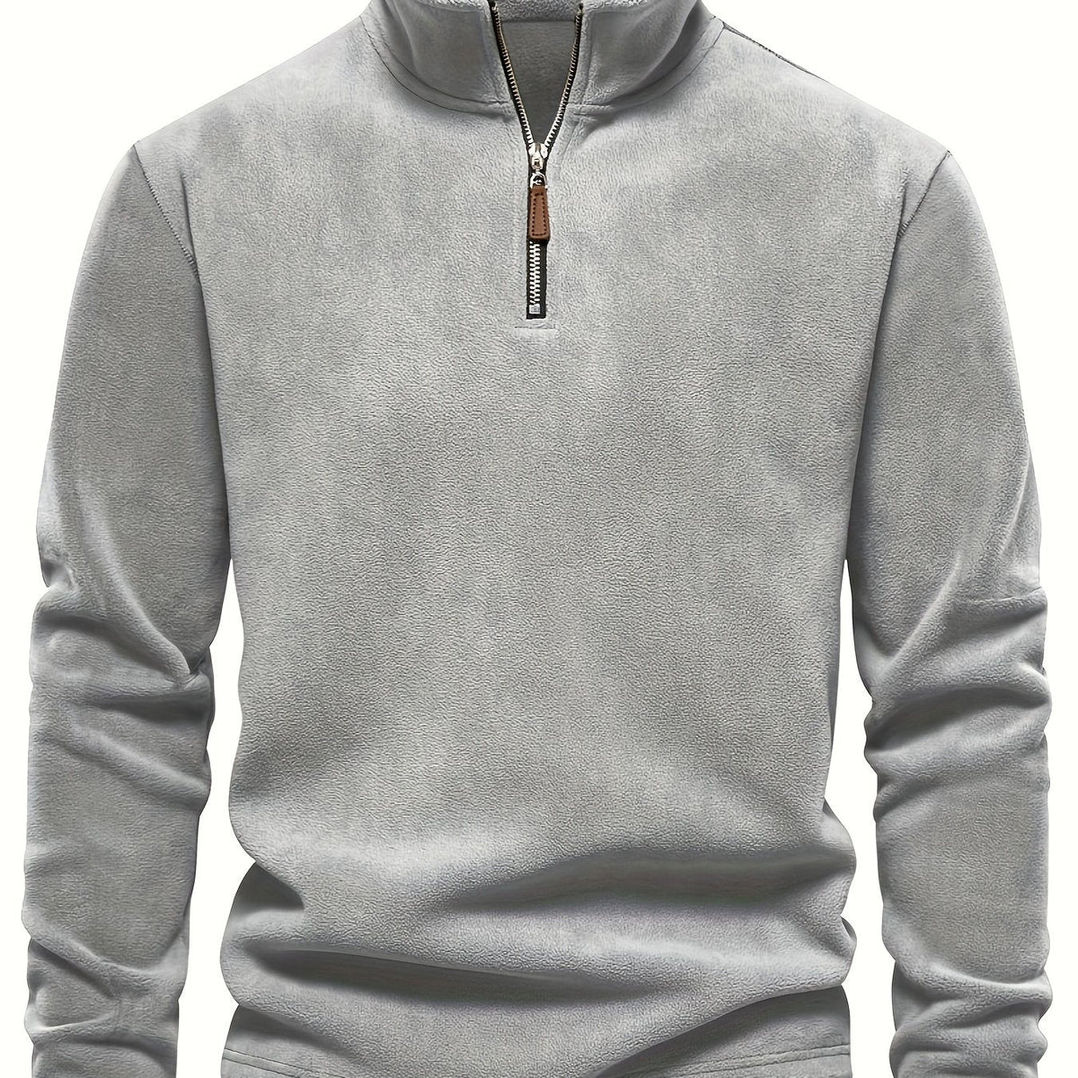 Hugo pullover med halv lynlås og krave i grå, langærmet