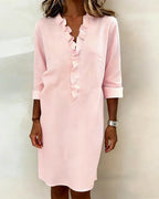 Agnethe | Knee-Length Dress with Deep V-Neck & Ruffle