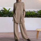 Kira | Ribbed Lounge Set with Wide-Leg Pants