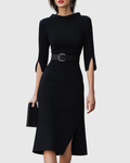 Klara | Belted Midi Dress with High Neckline